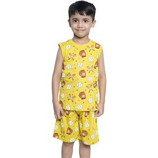 Kid Kupboard Cotton Boys T-Shirt and Short Set, Yellow, Sleeveless, 6-7 Years KIDS6614