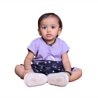 Kid Kupboard Cotton Baby Girls T-Shirt and Short Set, Multicolor, Half-Sleeves, 9-12 Months KIDS6624