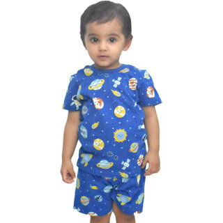 Kid Kupboard Cotton Baby Girls T-Shirt and Short Set, Blue, Half-Sleeves, 3-4 Years KIDS6626