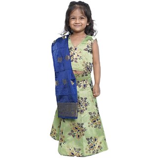 Kid Kupboard Cotton Baby Girls Ghagra, Choli and Dupatta Set, Multicolor, Sleeveless, 4-5 Years KIDS6638