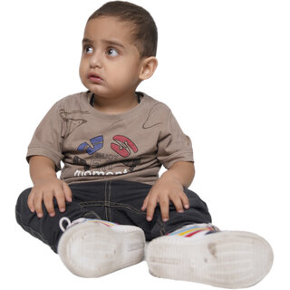 Kid Kupboard Cotton Baby Boys T-Shirt, Brown, Half-Sleeves, 9-12 Months KIDS6642