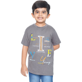 Kid Kupboard Cotton Boys T-Shirt, Grey, Half-Sleeves, 5-6 Years KIDS6648