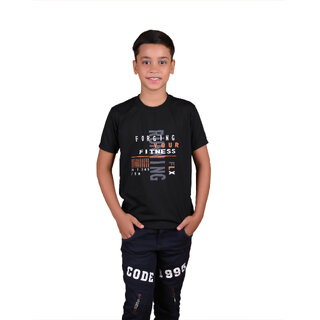 Kid Kupboard Cotton Boys T-Shirt, Black, Half-Sleeves, 10-11 Years KIDS6653