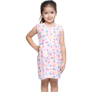 Kid Kupboard Cotton Girls A-Line Frock, Pink, Sleeveless, 5-6 Years KIDS6666