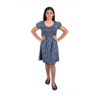 Kid Kupboard Cotton Girls A-Line Frock, Blue, Half Sleeves, 12-13 Years KIDS6672
