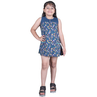 Kid Kupboard Cotton Girls A-Line Frock, Blue, Sleeveless, 7-8 Years KIDS6673