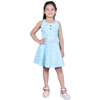 Kid Kupboard Cotton Girls A-Line Frock, Blue, Sleeveless, 6-7 Years KIDS6674