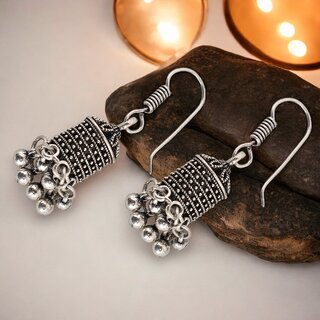 LUCKY JEWELLERY Oxidised Silver Jhumki Earrings For Girls & Women - Pair of 1 (66-N4JO-1980-S)