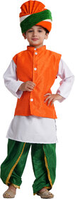 Kaku Fancy Dresses Tricolor Dhoti Kurta Jacket Set with Safa For Kids, Independence Day  Republic Day Costume for Boys