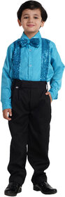 Kaku Fancy Dresses Dance Costume Shinning Shirt for Kids  Sequin Work School Annual Funtion Shirt For Boys - Firozi