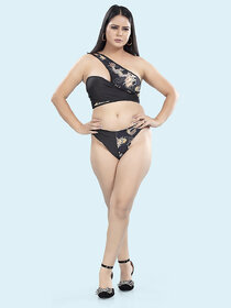 Bold & Bae Fashion One Shoulder Bikini Top And Bottom In Black