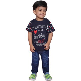 Kid Kupboard Cotton Baby Boys T-Shirt, Blue, Half-Sleeves, 3-4 Years KIDS6686