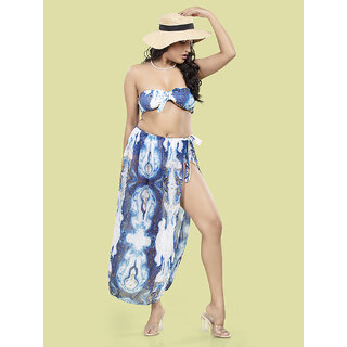 Bold & Bae Fashion Bikini Set With Sarong In Beachy Blue
