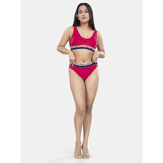 Bold & Bae Fashion Beachwear Scoop Neck Bikini Set In Solid Red