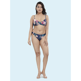 Bold & Bae Fashion Floral Bikini Set In Blue