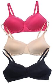 MINHA  Women's Cotton-Padded Wirefree  Everyday Bra  Pack of 3 ( random colour )