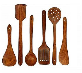 (Set of 6) Handmade Wooden Cooking Spoons - Non-Stick Kitchen Tools & Serving Utensils