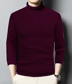 Fashlook Mens Maroon Solid High Neck Full Sleeve Sweatshirt