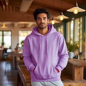 Fashlook Mens Full Sleeve Purple Hoodie Sweatshirt - Solid Color, Stylish & Cozy