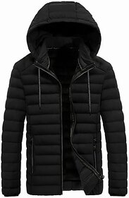 Fashlook Puffer Solid Full Sleeve Black Jacket for Mens