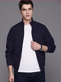 Fashlook Bomber Solid Full Sleeve Blue Jacket for Mens