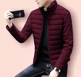 Fashlook Bomber Solid Full Sleeve Maroon Jacket for Mens