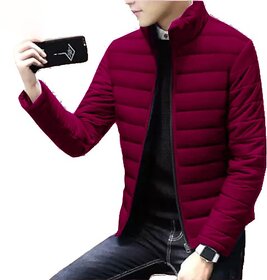 Fashlook Fluffy Solid Full Sleeve Maroon Jacket for Mens