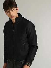 Fashlook Bomber Solid Full Sleeve Black Jacket for Mens