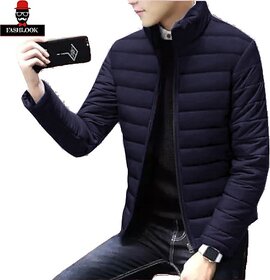 Fashlook Bomber Solid Full Sleeve Navy Blue Jacket for Mens