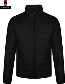 Fashlook Quilted Solid Full Sleeve Black Jacket for Mens