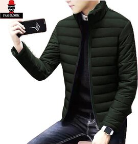 Fashlook Bomber Solid Full Sleeve Green Jacket for Mens
