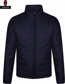 Fashlook Quilted Solid Full Sleeve Dark Blue Jacket for Mens