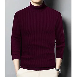 Fashlook Mens Maroon Solid High Neck Full Sleeve Sweatshirt