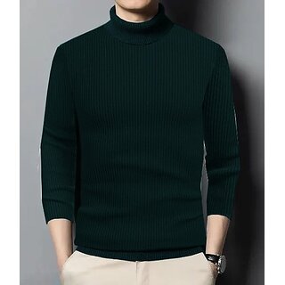 Fashlook Mens Green Solid High Neck Full Sleeve Sweatshirt