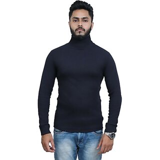 Fashlook Mens Black Solid High Neck Full Sleeve Sweatshirt