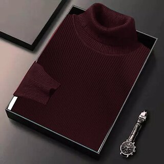Fashlook Mens Maroon Solid High Neck Full Sleeve Sweatshirt