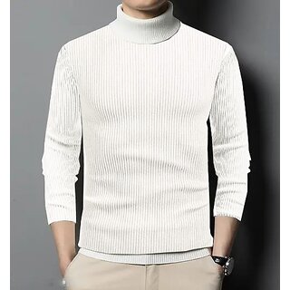 Fashlook Mens White Solid High Neck Full Sleeve Sweatshirt