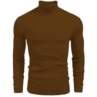 Fashlook Mens Brown Solid High Neck Full Sleeve Sweatshirt
