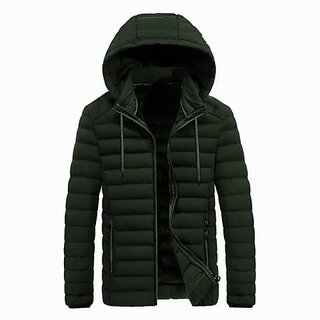 Fashlook Puffer Solid Full Sleeve Dark Green Jacket for Mens