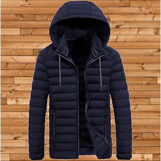 Fashlook Puffer Solid Full Sleeve Navy Blue Jacket for Mens