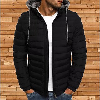 Fashlook Puffer Solid Full Sleeve Black Jacket for Mens
