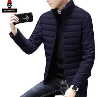 Fashlook Bomber Solid Full Sleeve Navy Blue Jacket for Mens