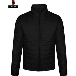 Fashlook Quilted Solid Full Sleeve Black Jacket for Mens
