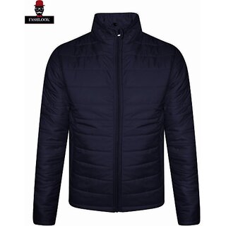 Fashlook Quilted Solid Full Sleeve Dark Blue Jacket for Mens