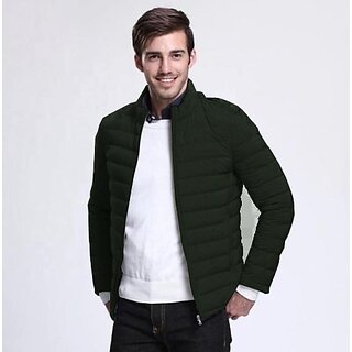Fashlook Fluffy Solid Full Sleeve Green Jacket for Mens