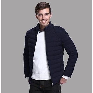 Fashlook Fluffy Solid Full Sleeve Navy Blue Jacket for Mens