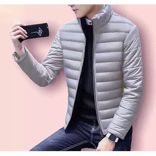 Fashlook Bomber Solid Full Sleeve Grey Jacket for Mens