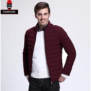 Fashlook Fluffy Solid Full Sleeve Maroon Jacket for Mens