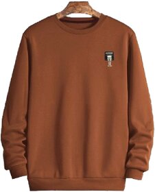 Fashlook Solid Round Neck Wool Blend Casual Brown Full Sleeve T-Shirt for Men | Comfortable and Stylish Winter Wear