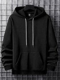 Fashlook Solid Hooded Wool Blend Casual Black Full Sleeve T-Shirt For Mens